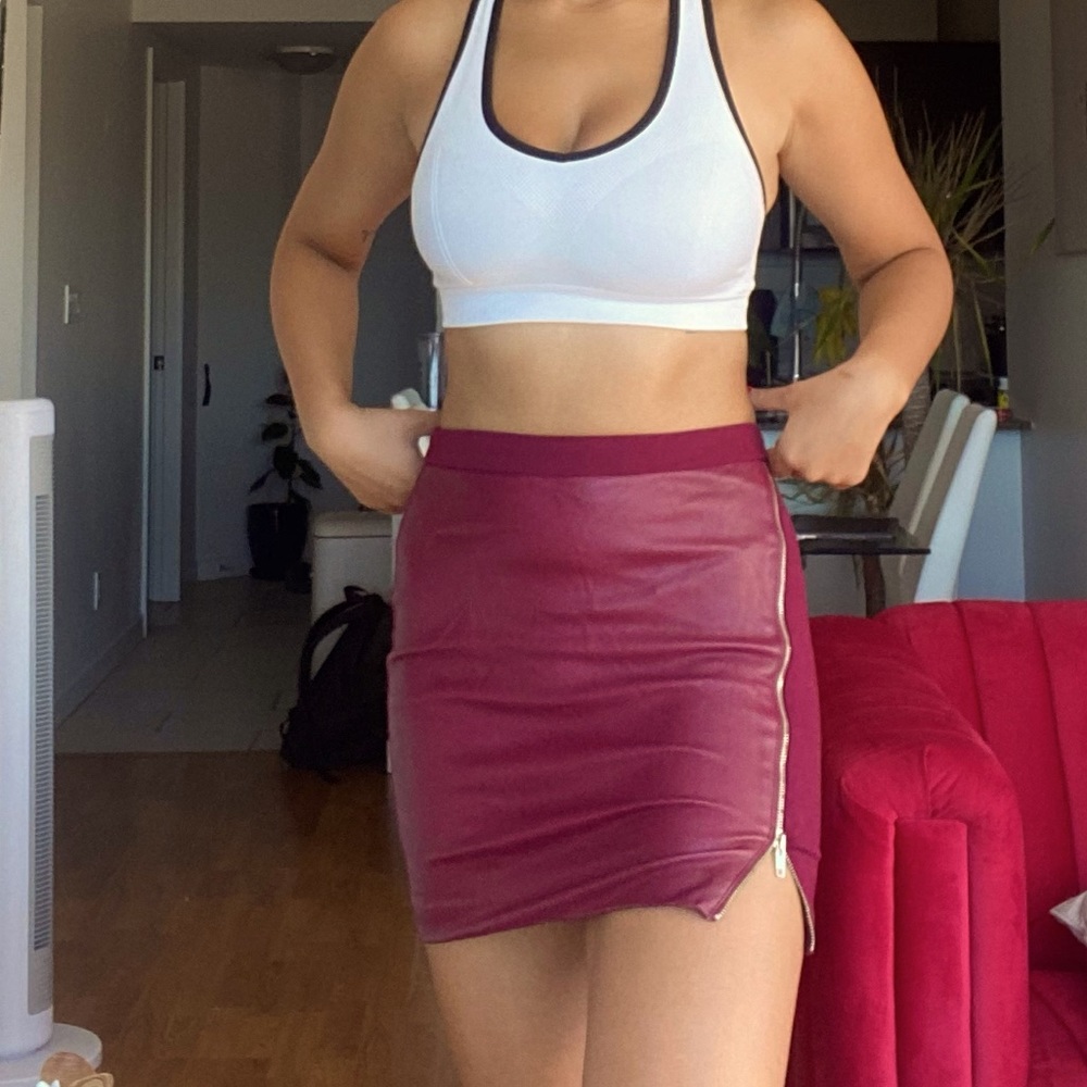 Red leather skirt